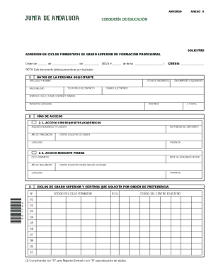 Andalusia Vocational Training Admission Form