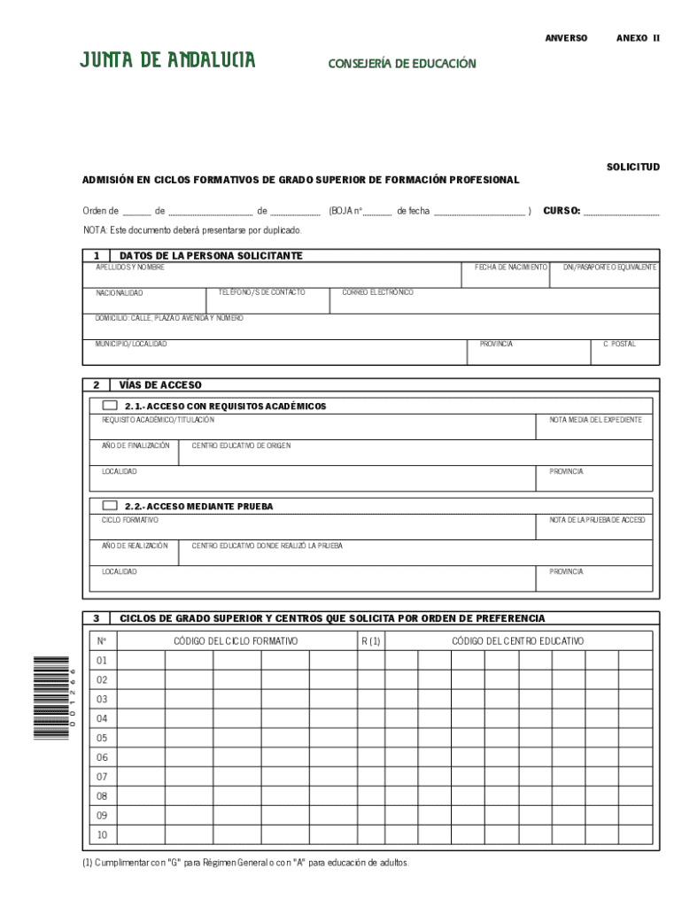 Rellenable en línea Gua del proceso de admisin a los ciclos formativos ...