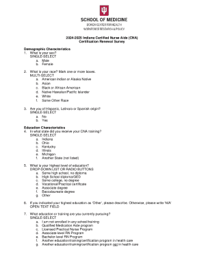 Indiana CNA Certification Renewal Survey