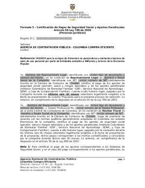 Formato 5 – Certificación de Pagos de Seguridad Social y Aportes Parafiscales