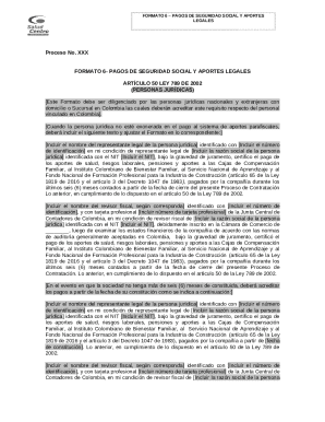 Colombia Social Security and Legal Contributions Form