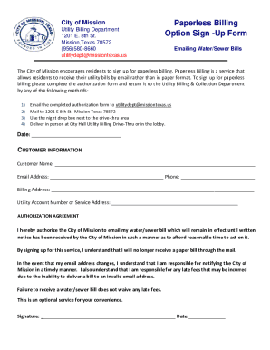 City of Mission Paperless Billing Form