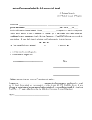 Italian Student Absence Justification Form