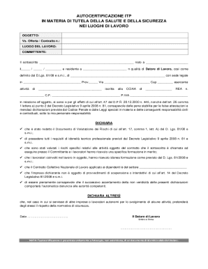 ITP Health and Safety Self-Certification