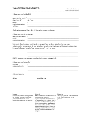 Vakantieverklaring Werkgever Form