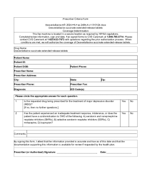 Desvenlafaxine ER Prescriber Criteria Form