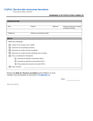 Demande d'attestation d'emploi