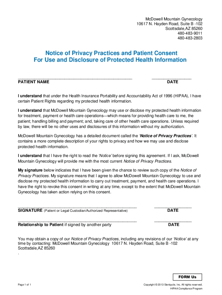 HIPAA Privacy Notice and Patient Consent - Blank Fillable Template ...