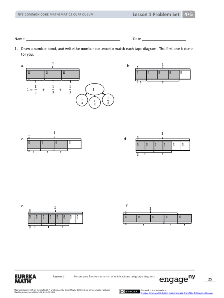 NYS Common Core Mathematics Lesson 1 Problem Set - Blank Fillable ...