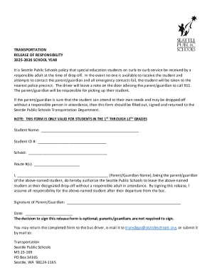 Seattle Public Schools Transportation Release of Responsibility