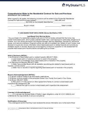Comprehensive Rider to Florida Residential Contract