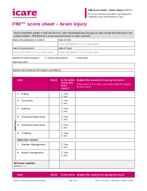 FIM Score Sheet – Brain Injury