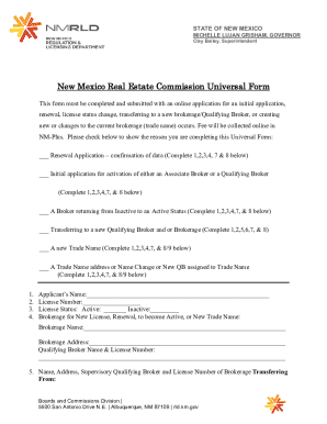 New Mexico Real Estate Commission Universal Form