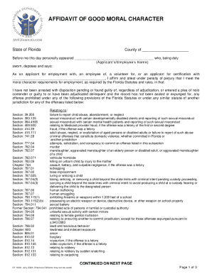 Affidavit of Good Moral Character