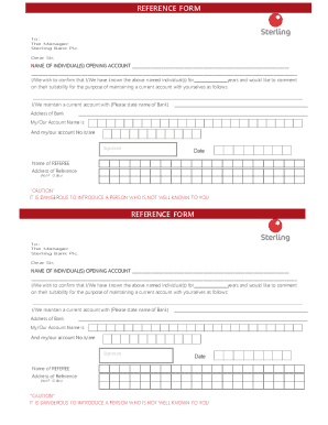 Bank Account Reference Form