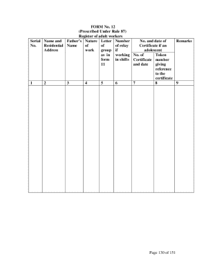 Register of Adult Workers Form 12