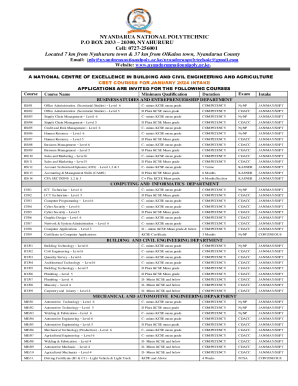 Nyandarua National Polytechnic Application Form