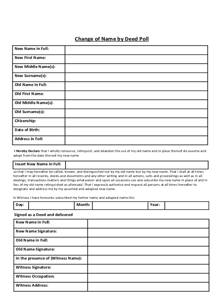 Change of Name by Deed Poll - Blank Fillable Template | Fill Out, Print ...