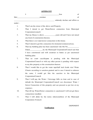 Affidavit for Water Sewer Connection