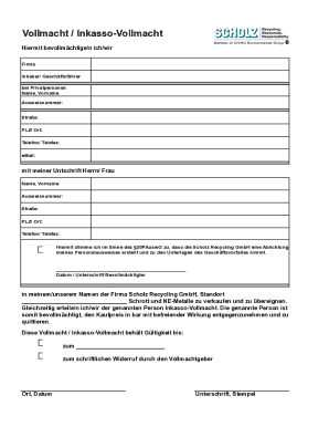 German Power of Attorney for Debt Collection