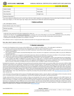 Annual Medical Certificate & Wrestler’s Declaration