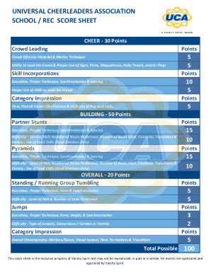 Universal Cheerleaders Association Score Sheet