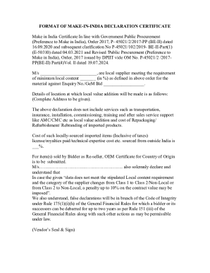 Make in India Declaration Certificate