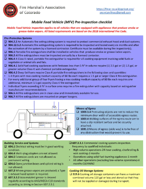 Mobile Food Vehicle Pre-Inspection Checklist