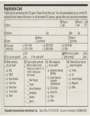 FCI Game Registration Card