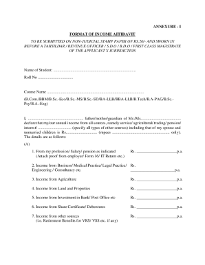 Income Affidavit for Scholarship Application
