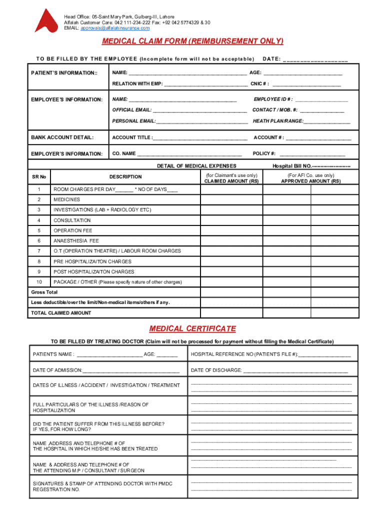 Medical Claim Form Reimbursement - Blank Fillable Template | Fill Out ...