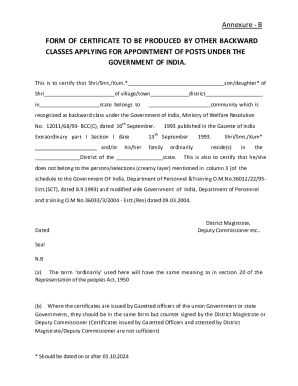 OBC Certificate Application Form