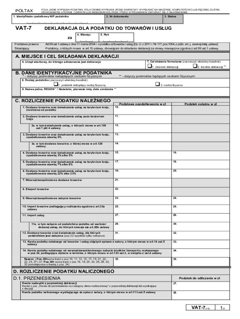 Vat 7 Return Form.pdf VAT-7 Tax Declaration Form - Blank Fillable Template | Fill Out, Print ...