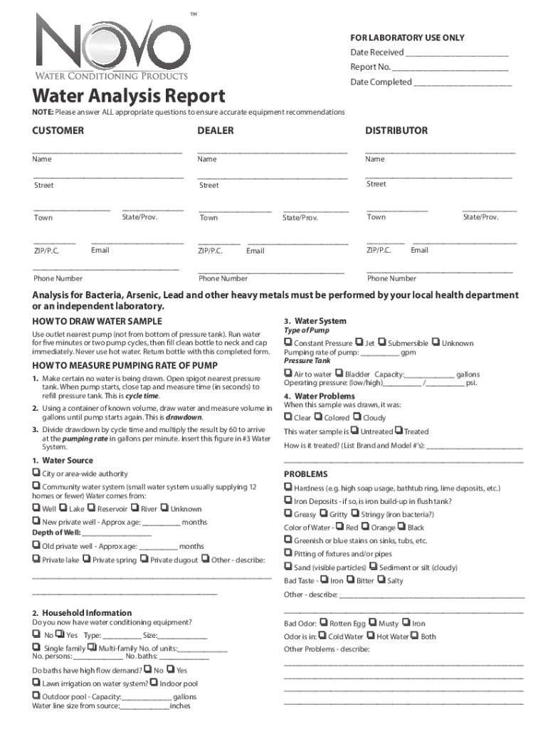 Fillable Online Water Analysis Report Fax Email Print - pdfFiller