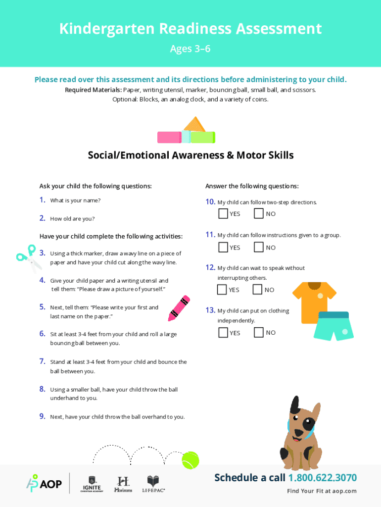 Fillable Online Kindergarten Readiness: A Checklist for Parents and ...