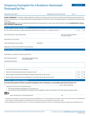 Temporary Exemption for Residence Homestead Destroyed by Fire