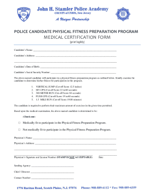 Police Candidate Physical Fitness Medical Certification Form