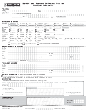 Re-KYC and Dormant Activation Form for Resident Individuals