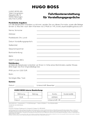 HUGO BOSS Travel Expense Reimbursement Form