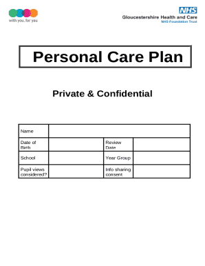 Personal Care Plan for Child