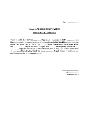 Address Verification Certificate