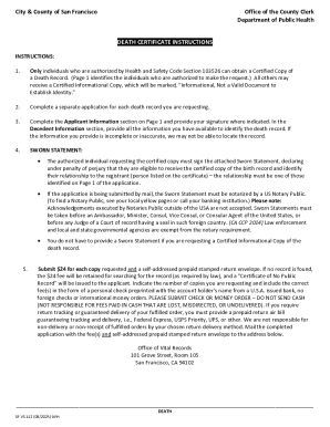 San Francisco Death Certificate Application
