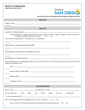 California Earned Sick Leave and Minimum Wage Employee Notification Form