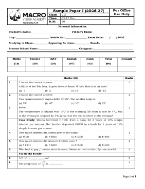 Sample Paper-I for Class VIII