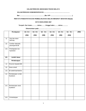 Malaysia Bankruptcy Income and Expenditure Statement