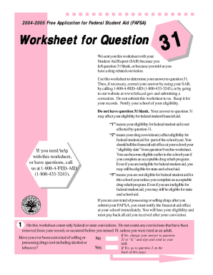 FAFSA Drug Conviction Worksheet