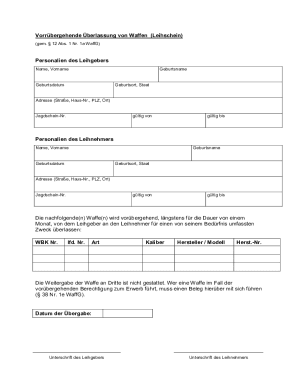 Temporary Weapon Loan Form
