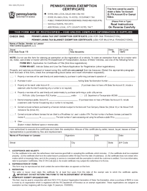 Pennsylvania Exemption Certificate