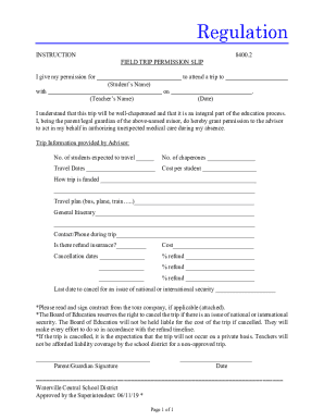 Field Trip Permission Slip