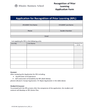 Recognition of Prior Learning Application Form